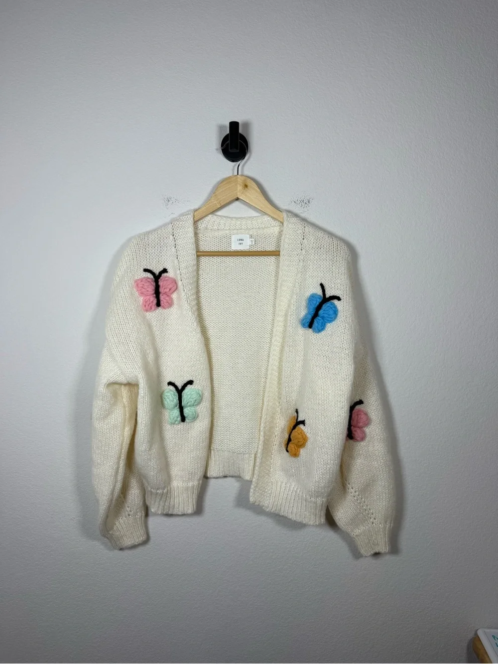 Luna Ivy Chunky Knit Butterfly Cardigan 3D Novelty Open Front Size S
